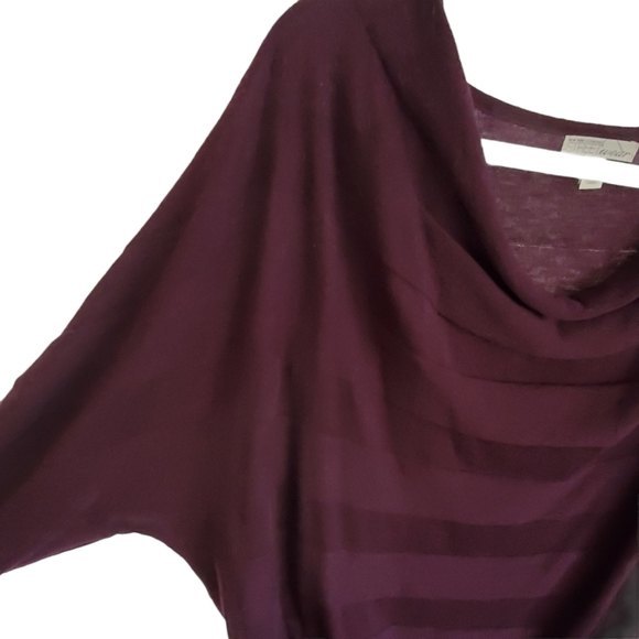 LOFT Draped Neck Burgundy Wide Stripe Sweater - Picture 2 of 7